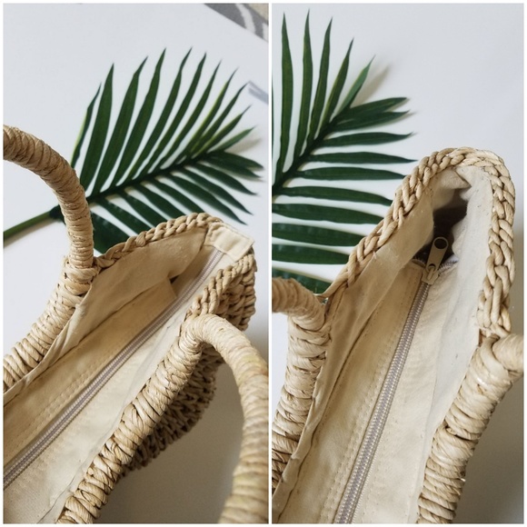 Straw Summer Bag Natural Color Zip Closure - Picture 7 of 8